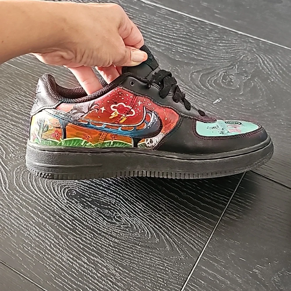 ✨️Custom Made✨ Nike Air Force 1 Travis Scott Astro World 5.5 Y Black Multi color - Picture 7 of 10